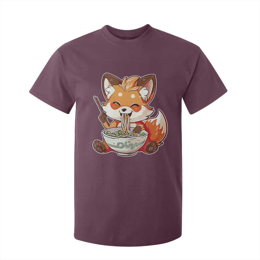 Kawaii Fox Ramen Japanese T Shirt For Kid Japanese Anime Otaku Manga Cute Graphic TS02 Maroon Print Your Wear