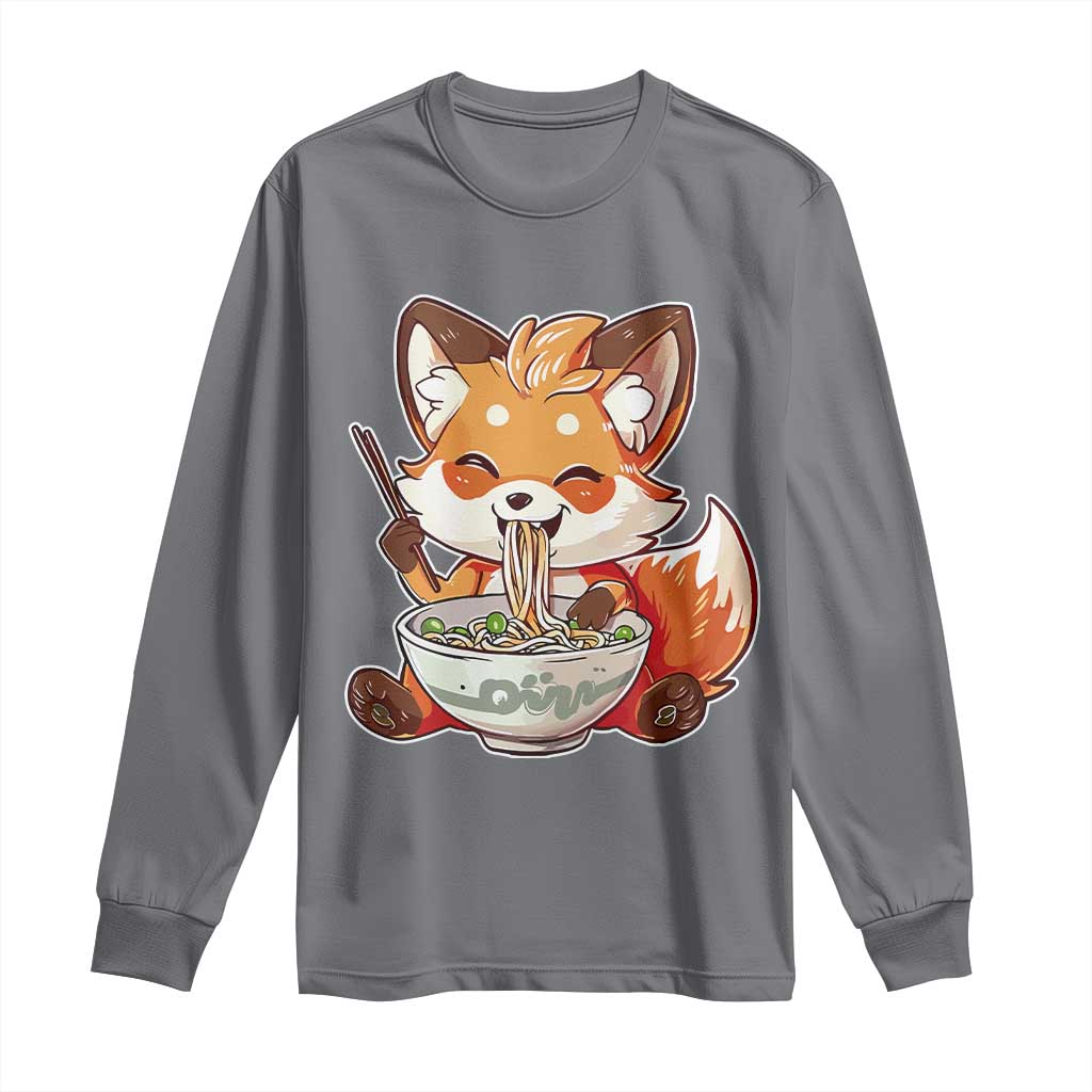 Kawaii Fox Ramen Japanese Long Sleeve Shirt Japanese Anime Otaku Manga Cute Graphic TS02 Charcoal Print Your Wear