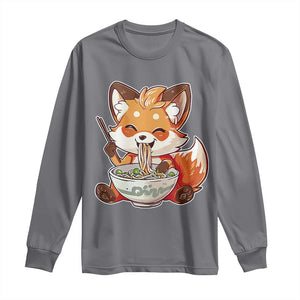 Kawaii Fox Ramen Japanese Long Sleeve Shirt Japanese Anime Otaku Manga Cute Graphic TS02 Charcoal Print Your Wear
