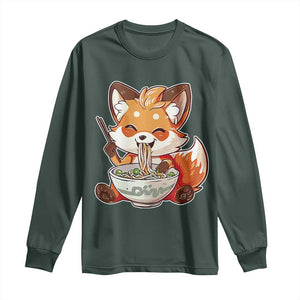 Kawaii Fox Ramen Japanese Long Sleeve Shirt Japanese Anime Otaku Manga Cute Graphic TS02 Dark Forest Green Print Your Wear