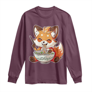 Kawaii Fox Ramen Japanese Long Sleeve Shirt Japanese Anime Otaku Manga Cute Graphic TS02 Maroon Print Your Wear