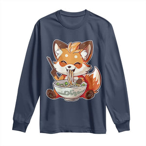 Kawaii Fox Ramen Japanese Long Sleeve Shirt Japanese Anime Otaku Manga Cute Graphic TS02 Navy Print Your Wear