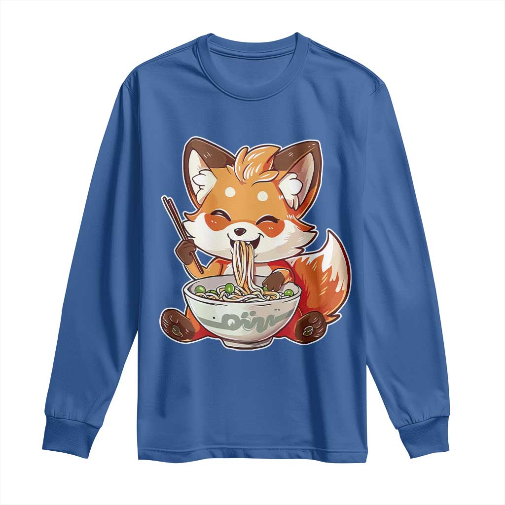 Kawaii Fox Ramen Japanese Long Sleeve Shirt Japanese Anime Otaku Manga Cute Graphic TS02 Royal Blue Print Your Wear