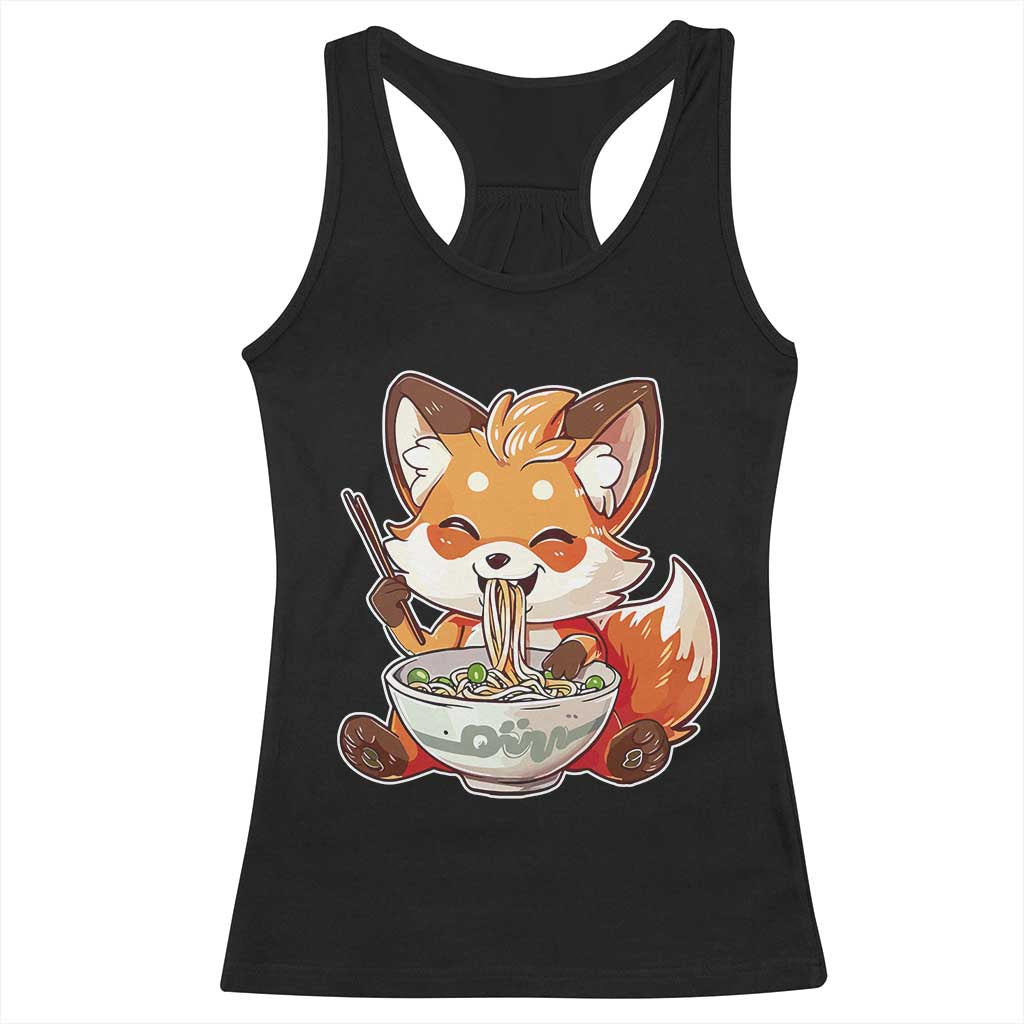 Kawaii Fox Ramen Japanese Racerback Tank Top Japanese Anime Otaku Manga Cute Graphic TS02 Black Print Your Wear