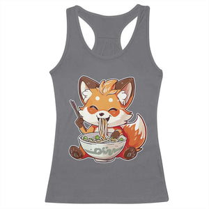 Kawaii Fox Ramen Japanese Racerback Tank Top Japanese Anime Otaku Manga Cute Graphic TS02 Charcoal Print Your Wear