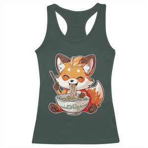 Kawaii Fox Ramen Japanese Racerback Tank Top Japanese Anime Otaku Manga Cute Graphic TS02 Dark Forest Green Print Your Wear