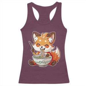Kawaii Fox Ramen Japanese Racerback Tank Top Japanese Anime Otaku Manga Cute Graphic TS02 Maroon Print Your Wear