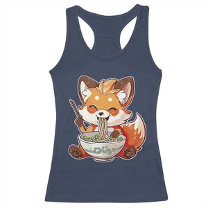 Kawaii Fox Ramen Japanese Racerback Tank Top Japanese Anime Otaku Manga Cute Graphic TS02 Navy Print Your Wear
