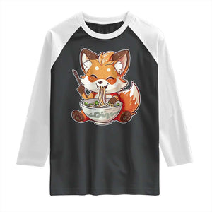 Kawaii Fox Ramen Japanese Raglan Shirt Japanese Anime Otaku Manga Cute Graphic TS02 Black White Print Your Wear