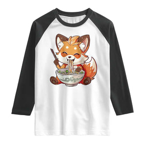 Kawaii Fox Ramen Japanese Raglan Shirt Japanese Anime Otaku Manga Cute Graphic TS02 White Black Print Your Wear