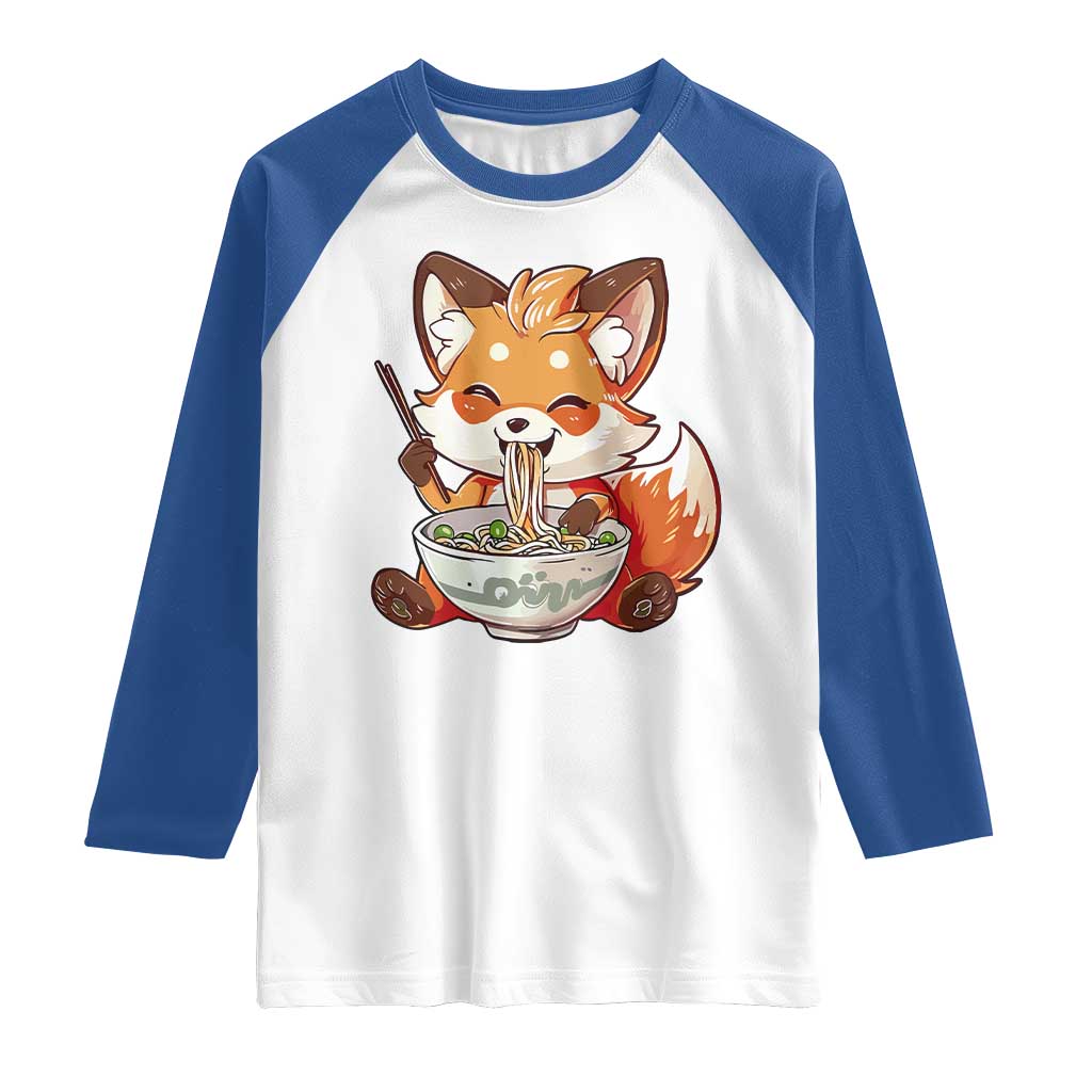 Kawaii Fox Ramen Japanese Raglan Shirt Japanese Anime Otaku Manga Cute Graphic TS02 White Royal Print Your Wear