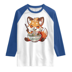 Kawaii Fox Ramen Japanese Raglan Shirt Japanese Anime Otaku Manga Cute Graphic TS02 White Royal Print Your Wear