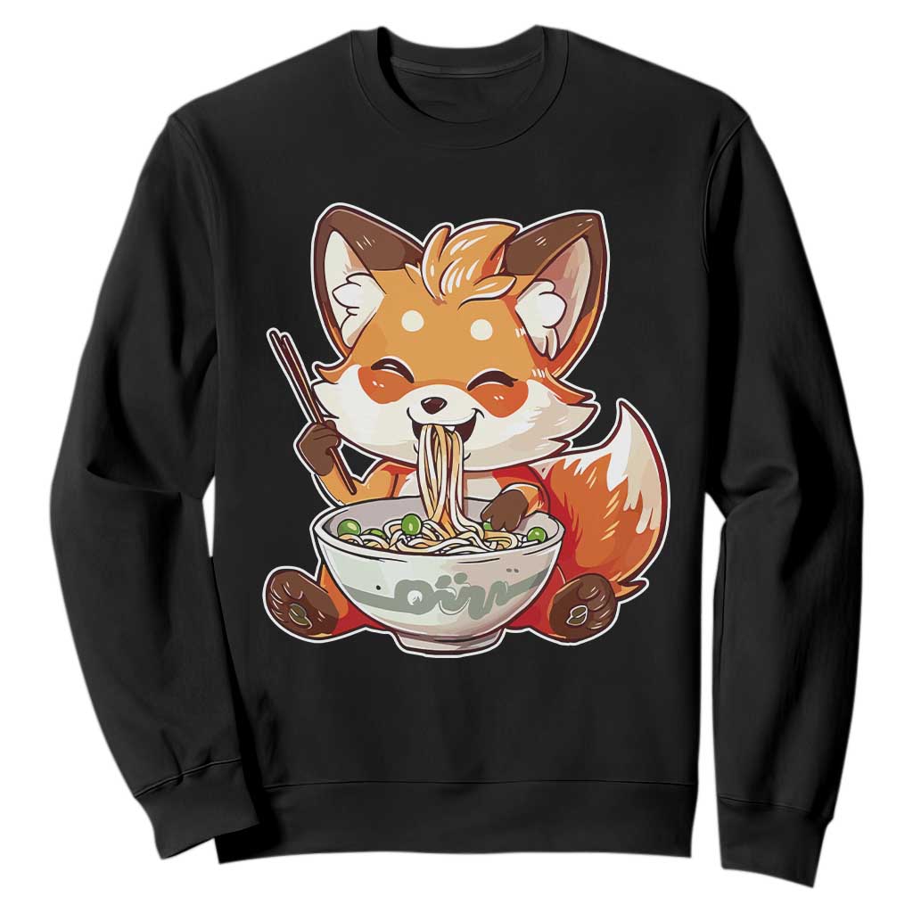 Kawaii Fox Ramen Japanese Sweatshirt Japanese Anime Otaku Manga Cute Graphic TS02 Black Print Your Wear