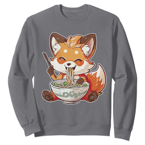Kawaii Fox Ramen Japanese Sweatshirt Japanese Anime Otaku Manga Cute Graphic TS02 Charcoal Print Your Wear