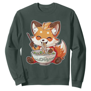 Kawaii Fox Ramen Japanese Sweatshirt Japanese Anime Otaku Manga Cute Graphic TS02 Dark Forest Green Print Your Wear