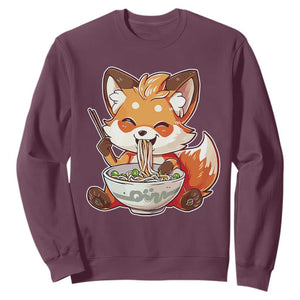 Kawaii Fox Ramen Japanese Sweatshirt Japanese Anime Otaku Manga Cute Graphic TS02 Maroon Print Your Wear