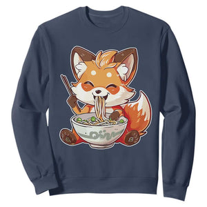 Kawaii Fox Ramen Japanese Sweatshirt Japanese Anime Otaku Manga Cute Graphic TS02 Navy Print Your Wear