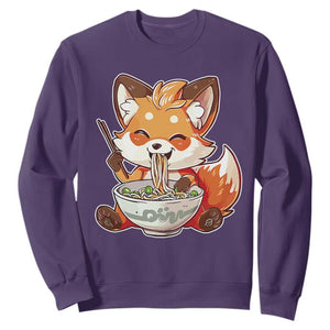 Kawaii Fox Ramen Japanese Sweatshirt Japanese Anime Otaku Manga Cute Graphic TS02 Purple Print Your Wear
