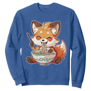Kawaii Fox Ramen Japanese Sweatshirt Japanese Anime Otaku Manga Cute Graphic TS02 Royal Blue Print Your Wear