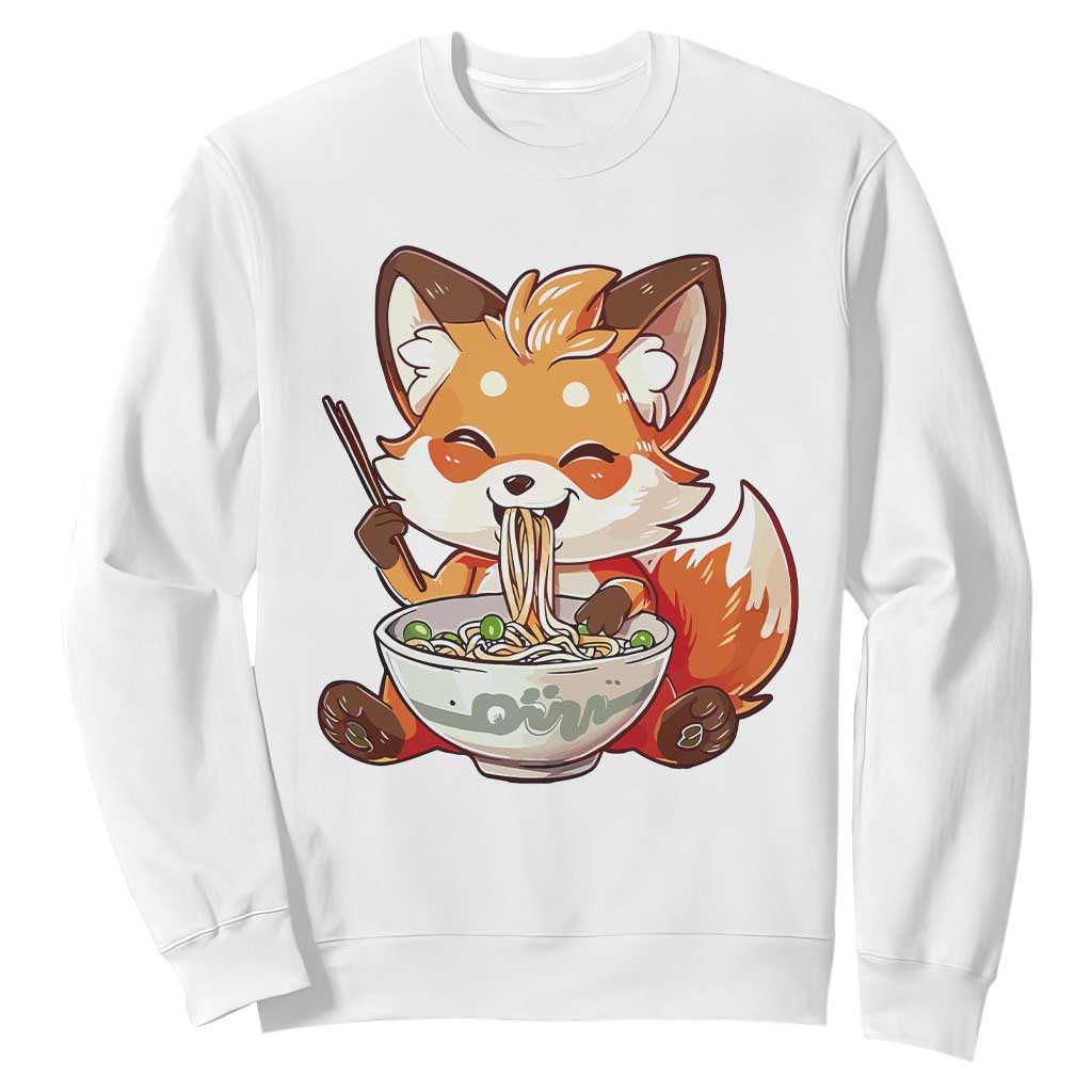 Kawaii Fox Ramen Japanese Sweatshirt Japanese Anime Otaku Manga Cute Graphic TS02 White Print Your Wear