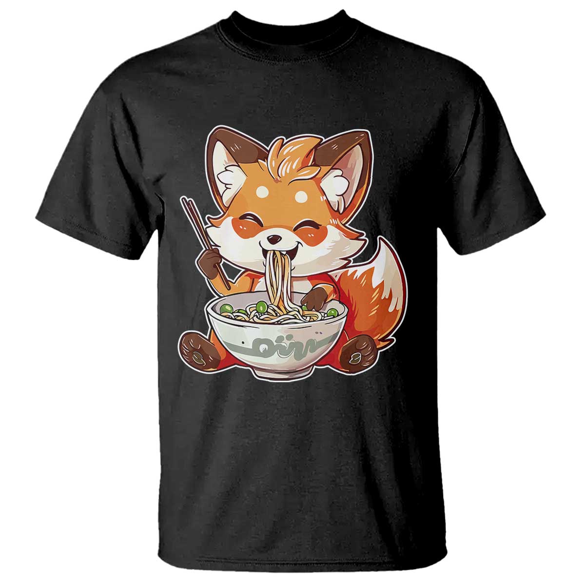 Kawaii Fox Ramen Japanese T Shirt Japanese Anime Otaku Manga Cute Graphic TS02 Black Print Your Wear