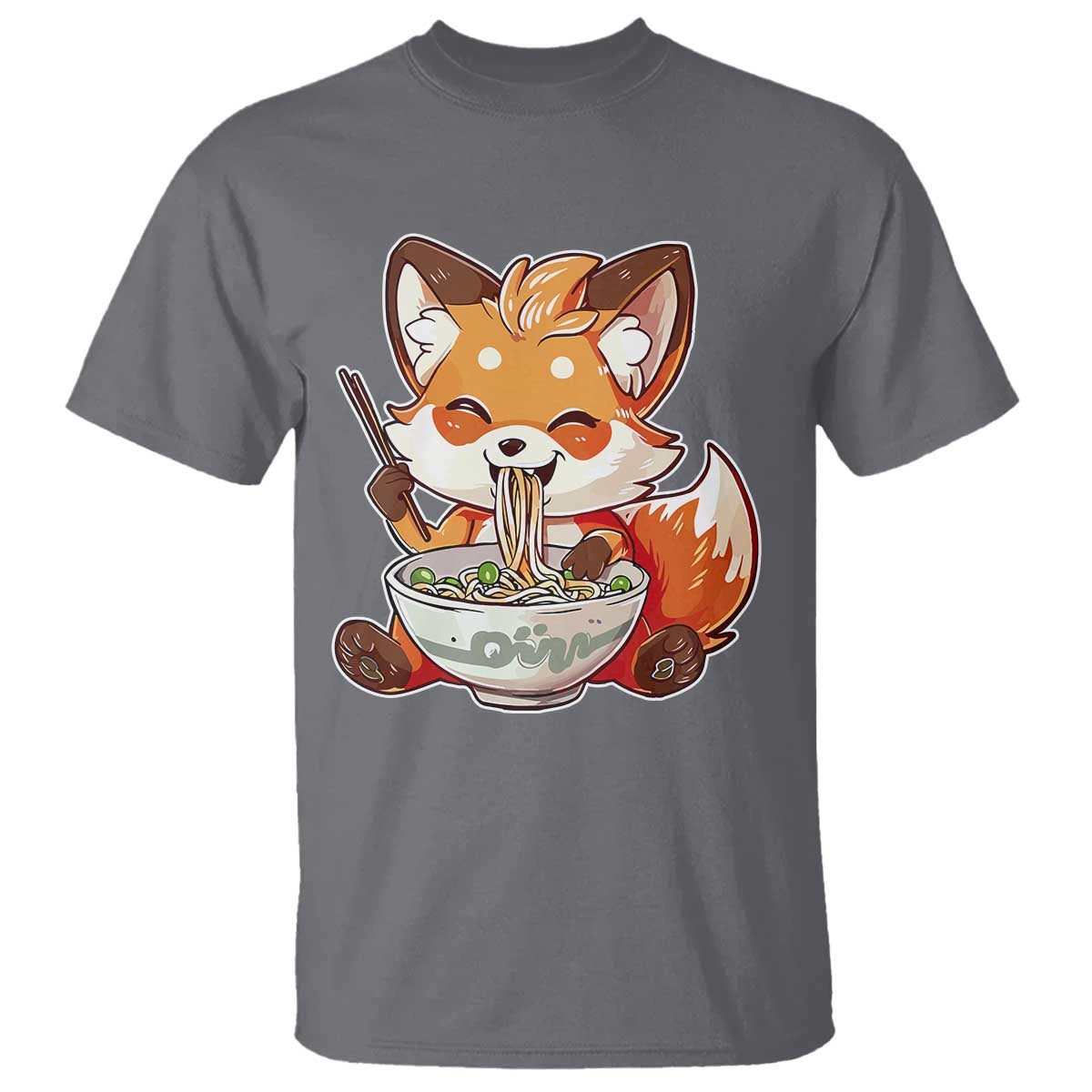 Kawaii Fox Ramen Japanese T Shirt Japanese Anime Otaku Manga Cute Graphic TS02 Charcoal Print Your Wear
