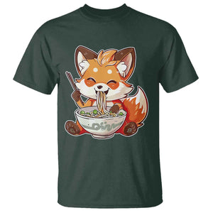 Kawaii Fox Ramen Japanese T Shirt Japanese Anime Otaku Manga Cute Graphic TS02 Dark Forest Green Print Your Wear