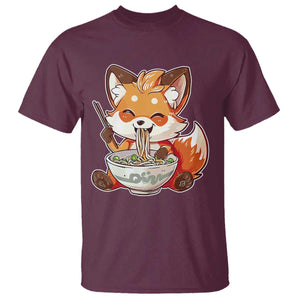 Kawaii Fox Ramen Japanese T Shirt Japanese Anime Otaku Manga Cute Graphic TS02 Maroon Print Your Wear