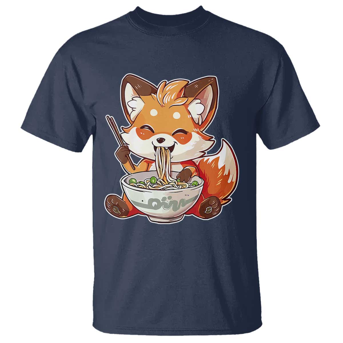Kawaii Fox Ramen Japanese T Shirt Japanese Anime Otaku Manga Cute Graphic TS02 Navy Print Your Wear