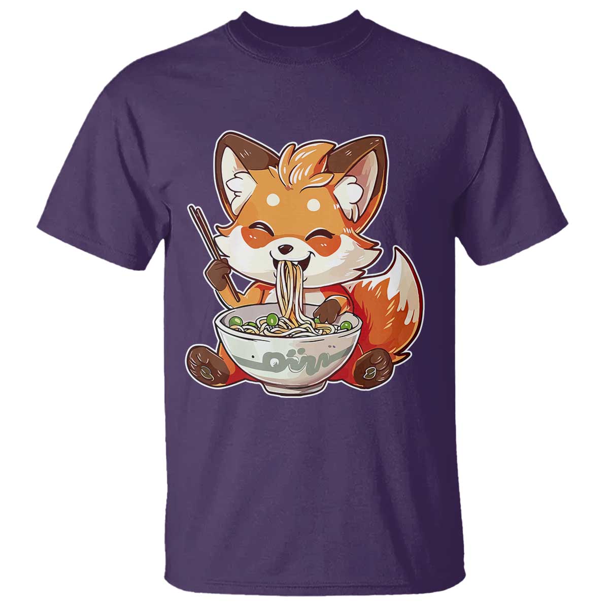 Kawaii Fox Ramen Japanese T Shirt Japanese Anime Otaku Manga Cute Graphic TS02 Purple Print Your Wear