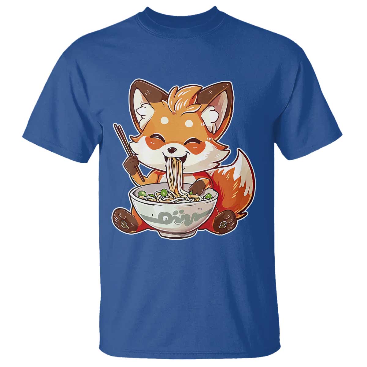 Kawaii Fox Ramen Japanese T Shirt Japanese Anime Otaku Manga Cute Graphic TS02 Royal Blue Print Your Wear