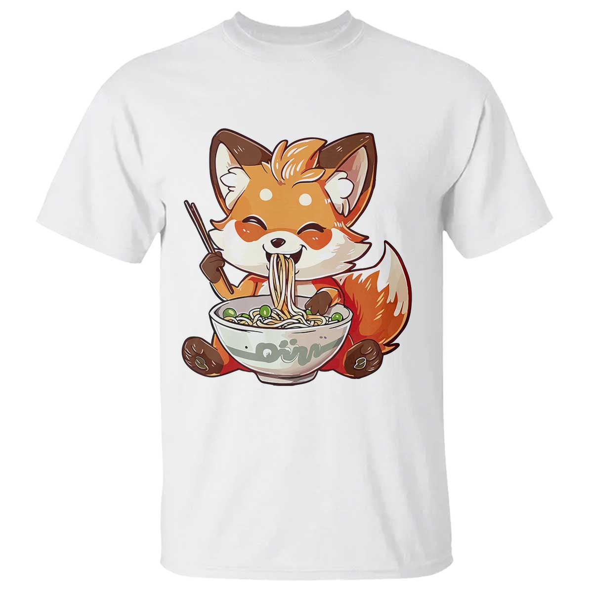 Kawaii Fox Ramen Japanese T Shirt Japanese Anime Otaku Manga Cute Graphic TS02 White Print Your Wear