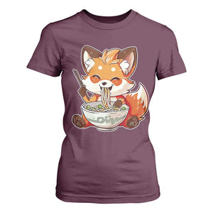 Kawaii Fox Ramen Japanese T Shirt For Women Japanese Anime Otaku Manga Cute Graphic TS02 Maroon Print Your Wear
