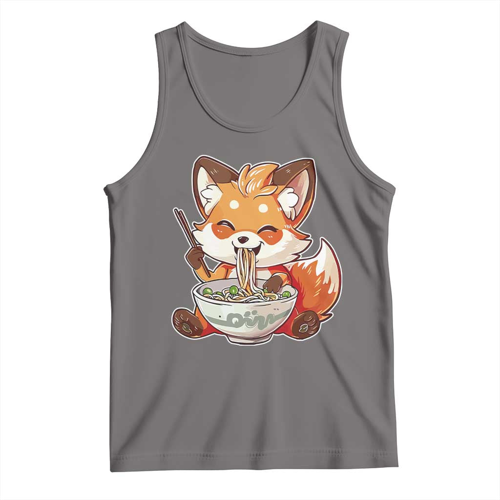 Kawaii Fox Ramen Japanese Tank Top Japanese Anime Otaku Manga Cute Graphic TS02 Deep Heather Print Your Wear