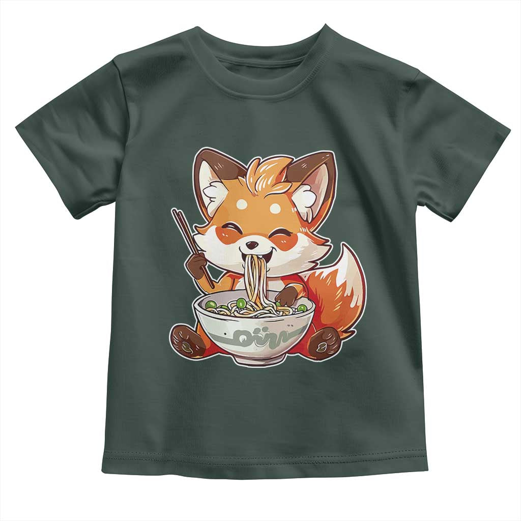 Kawaii Fox Ramen Japanese Toddler T Shirt Japanese Anime Otaku Manga Cute Graphic TS02 Dark Forest Green Print Your Wear