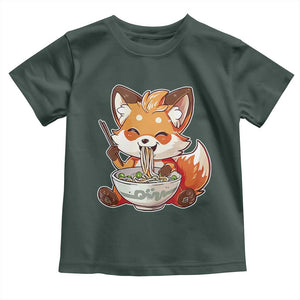 Kawaii Fox Ramen Japanese Toddler T Shirt Japanese Anime Otaku Manga Cute Graphic TS02 Dark Forest Green Print Your Wear
