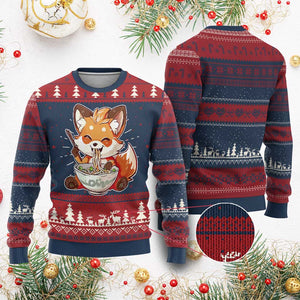 Kawaii Fox Ramen Japanese Ugly Christmas Sweater Japanese Anime Otaku Manga Cute Graphic TS02 Burgundy Print Your Wear