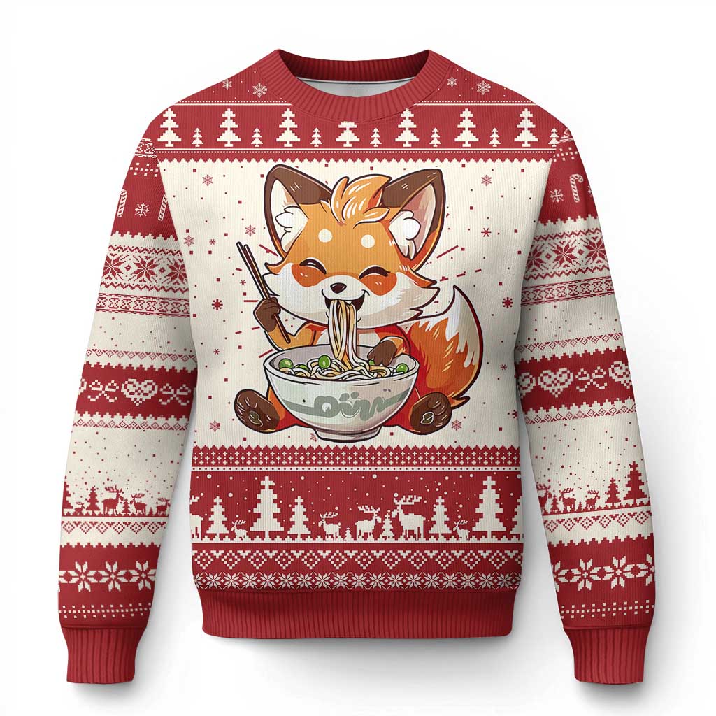 Kawaii Fox Ramen Japanese Ugly Christmas Sweater Japanese Anime Otaku Manga Cute Graphic TS02 Red Print Your Wear