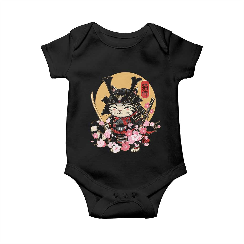 Japanese Samurai Cat Baby Onesie Ancient Ninja Kitten Warrior Tattoo Kawaii Otaku Retro TS02 Black Print Your Wear