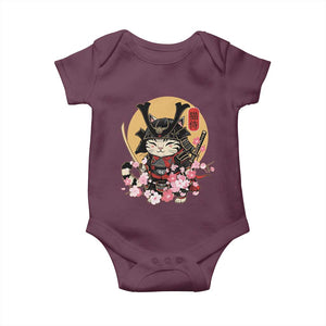 Japanese Samurai Cat Baby Onesie Ancient Ninja Kitten Warrior Tattoo Kawaii Otaku Retro TS02 Maroon Print Your Wear
