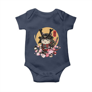 Japanese Samurai Cat Baby Onesie Ancient Ninja Kitten Warrior Tattoo Kawaii Otaku Retro TS02 Navy Print Your Wear