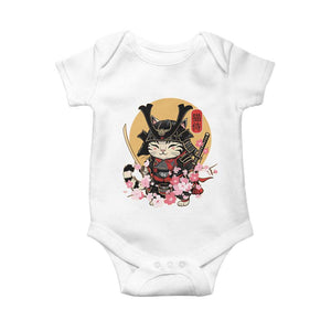 Japanese Samurai Cat Baby Onesie Ancient Ninja Kitten Warrior Tattoo Kawaii Otaku Retro TS02 White Print Your Wear