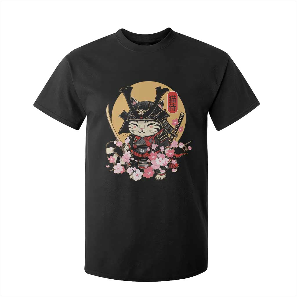 Japanese Samurai Cat T Shirt For Kid Ancient Ninja Kitten Warrior Tattoo Kawaii Otaku Retro TS02 Black Print Your Wear