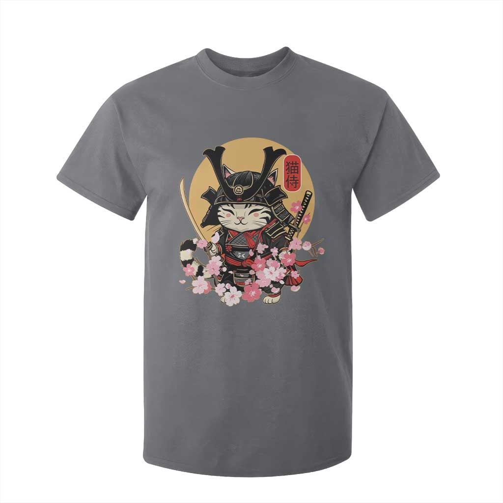 Japanese Samurai Cat T Shirt For Kid Ancient Ninja Kitten Warrior Tattoo Kawaii Otaku Retro TS02 Charcoal Print Your Wear