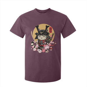 Japanese Samurai Cat T Shirt For Kid Ancient Ninja Kitten Warrior Tattoo Kawaii Otaku Retro TS02 Maroon Print Your Wear