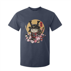 Japanese Samurai Cat T Shirt For Kid Ancient Ninja Kitten Warrior Tattoo Kawaii Otaku Retro TS02 Navy Print Your Wear