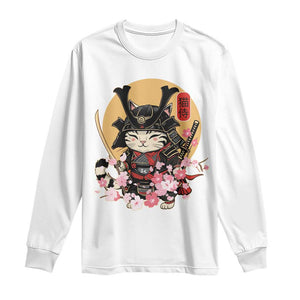Japanese Samurai Cat Long Sleeve Shirt Ancient Ninja Kitten Warrior Tattoo Kawaii Otaku Retro TS02 White Print Your Wear