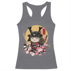 Japanese Samurai Cat Racerback Tank Top Ancient Ninja Kitten Warrior Tattoo Kawaii Otaku Retro TS02 Charcoal Print Your Wear