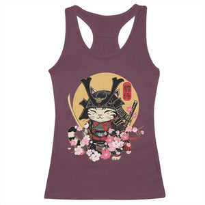 Japanese Samurai Cat Racerback Tank Top Ancient Ninja Kitten Warrior Tattoo Kawaii Otaku Retro TS02 Maroon Print Your Wear