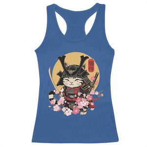 Japanese Samurai Cat Racerback Tank Top Ancient Ninja Kitten Warrior Tattoo Kawaii Otaku Retro TS02 Royal Blue Print Your Wear